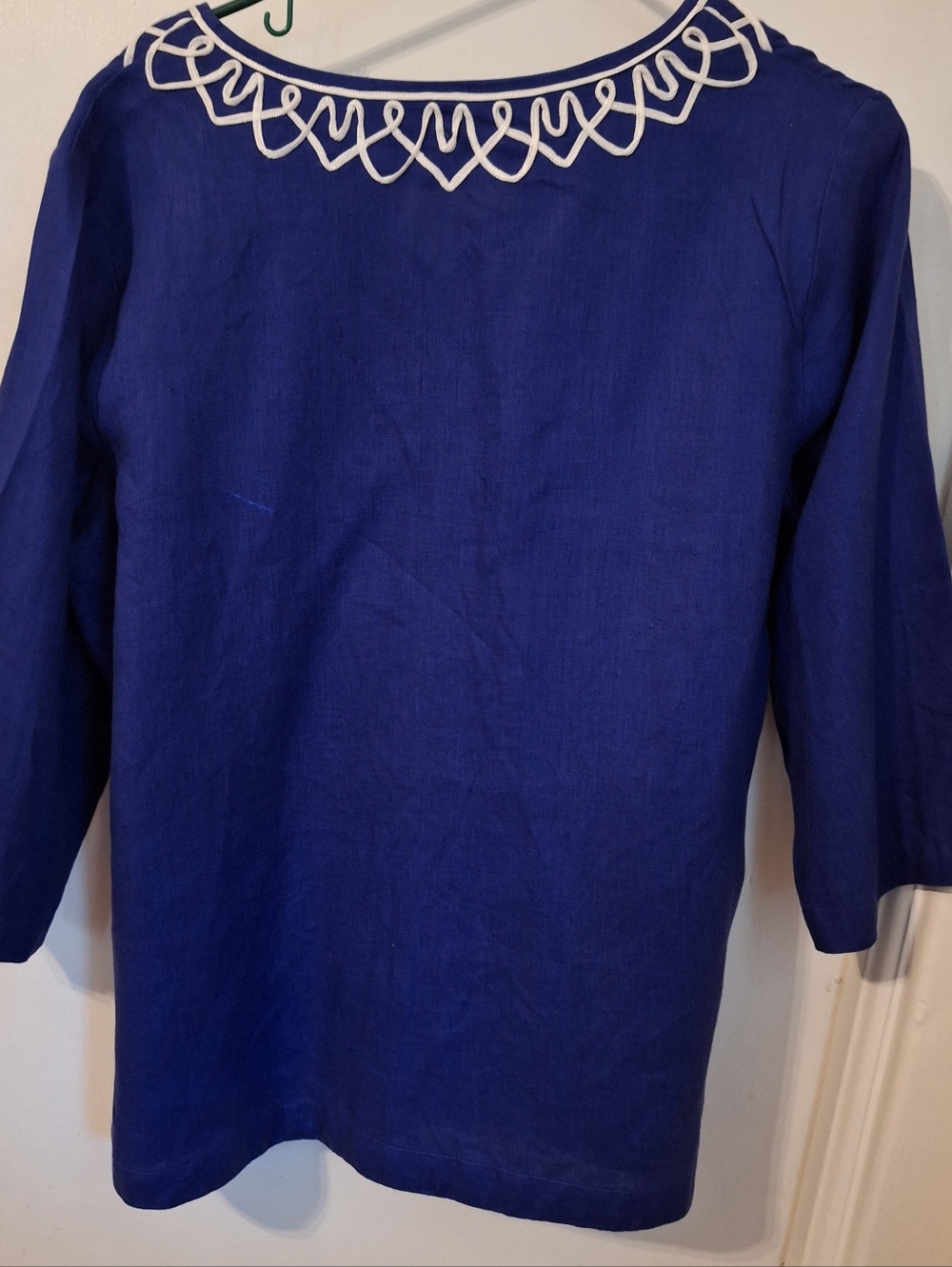 Talbots Royak Blue Linen Tunic Top White Soutache. Size 1x - Picture 2 of 3